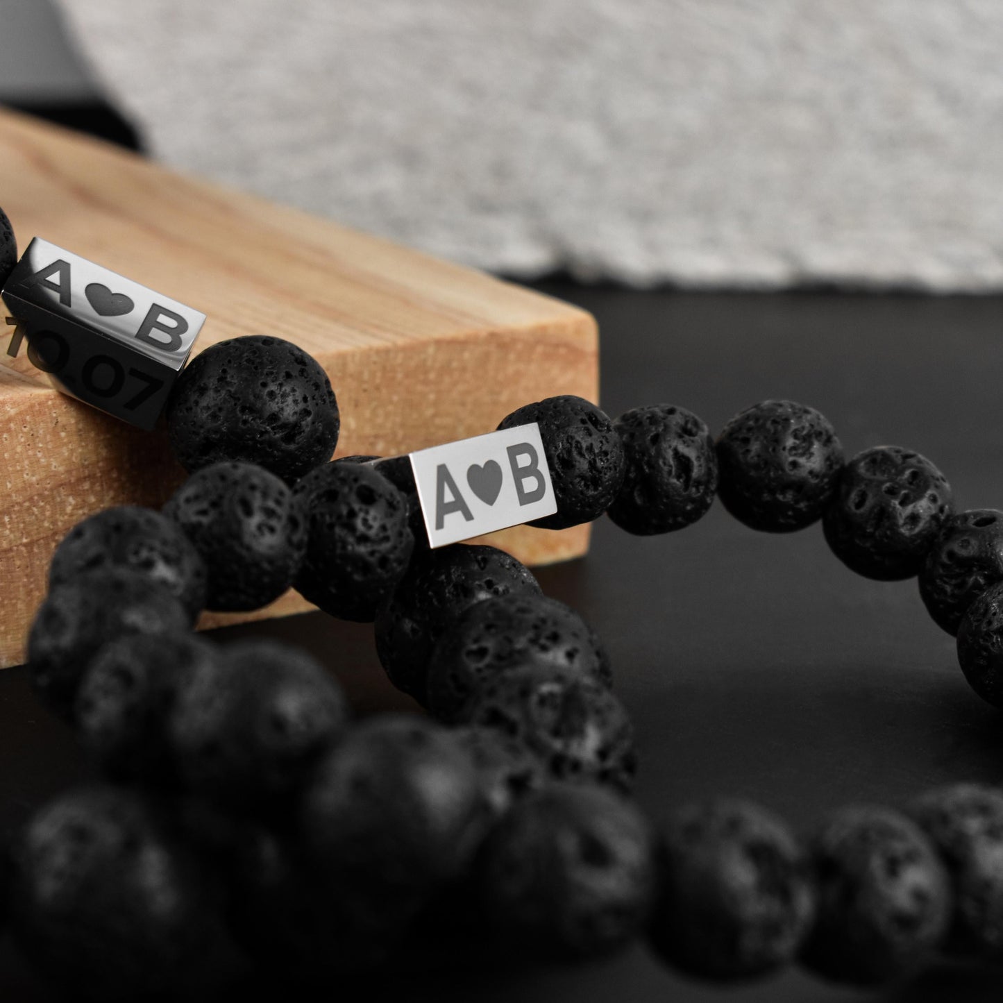 Personalized Beaded Matching Bracelet for Couples with Black stone Lava - LoveBrasleT – Matching Couples Gift Store