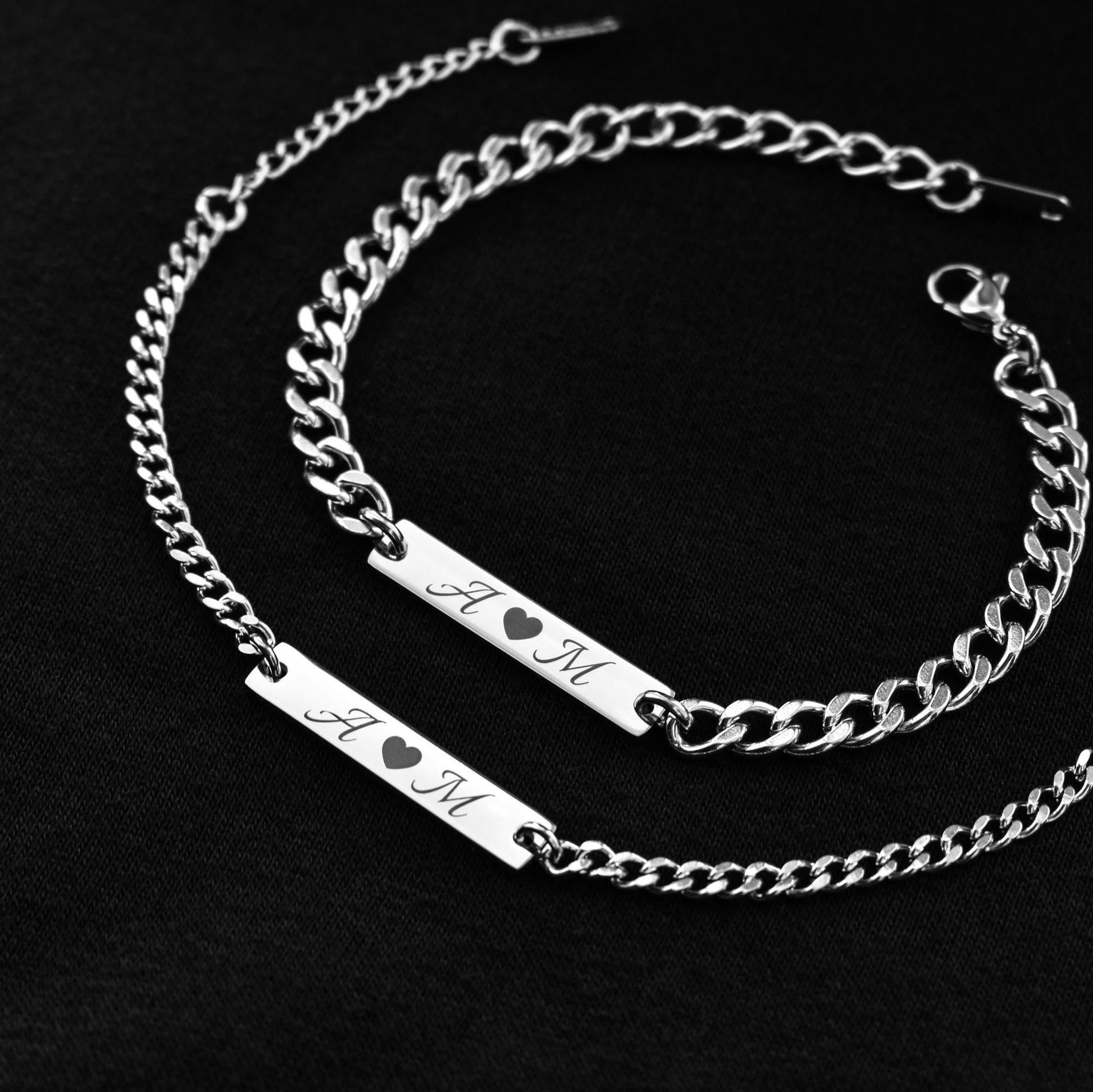 Personalized Engraved Initials Couple Bracelets, Matching Bracelet for Him Her, Custom Initial Bracelets, Couple Gifts, His and Hers Jewelry - LoveBrasleT - Couple Gift Store