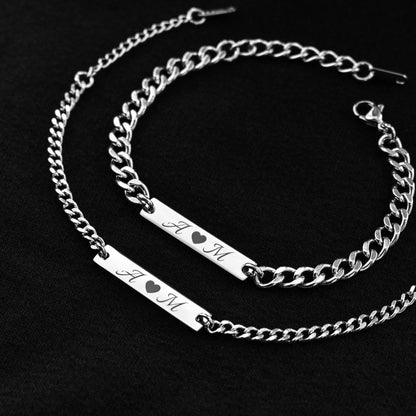 Personalized Engraved Initials Couple Bracelets, Matching Bracelet for Him Her, Custom Initial Bracelets, Couple Gifts, His and Hers Jewelry - LoveBrasleT - Couple Gift Store