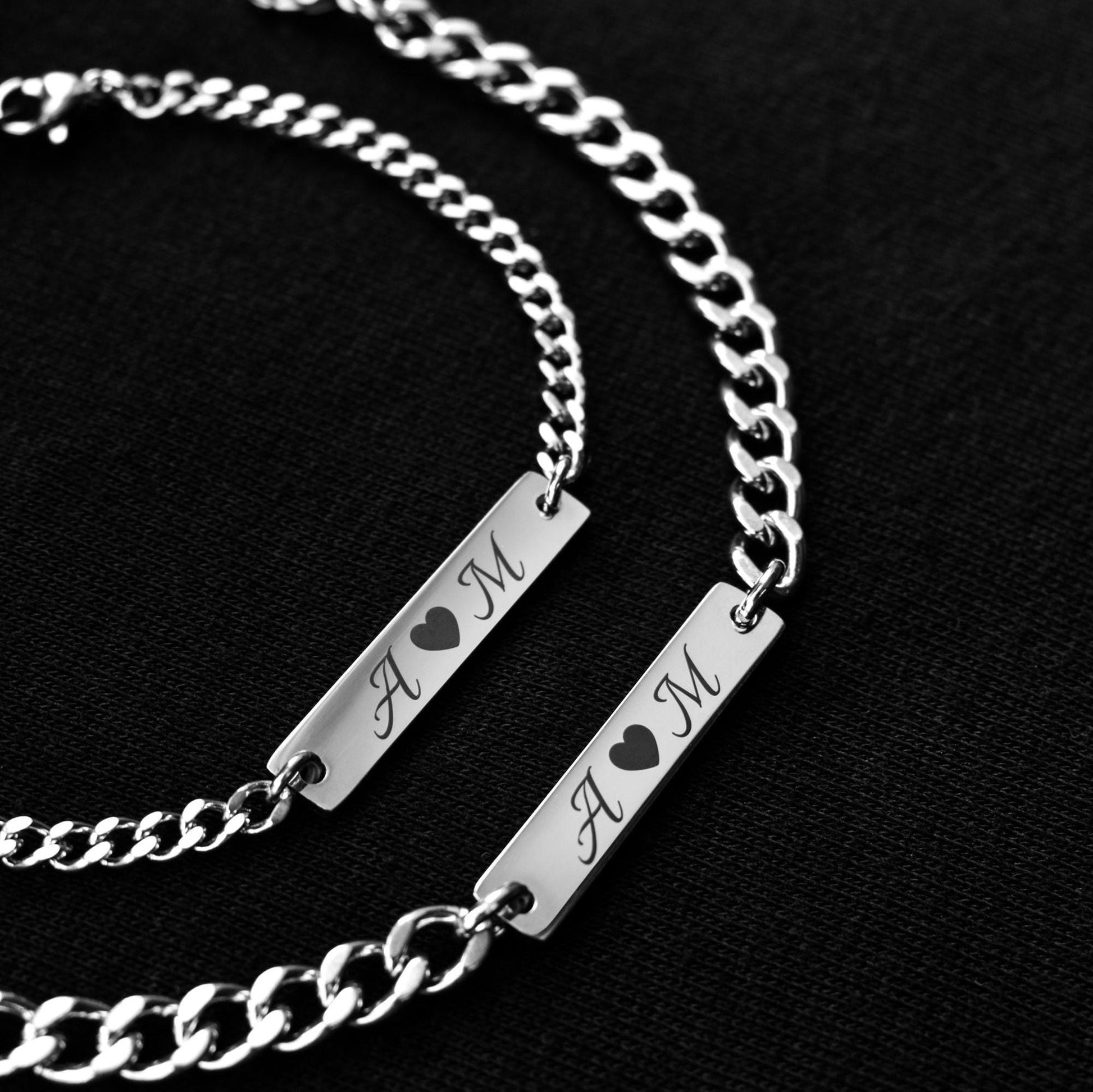 Personalized Engraved Initials Couple Bracelets, Matching Bracelet for Him Her, Custom Initial Bracelets, Couple Gifts, His and Hers Jewelry - LoveBrasleT - Couple Gift Store
