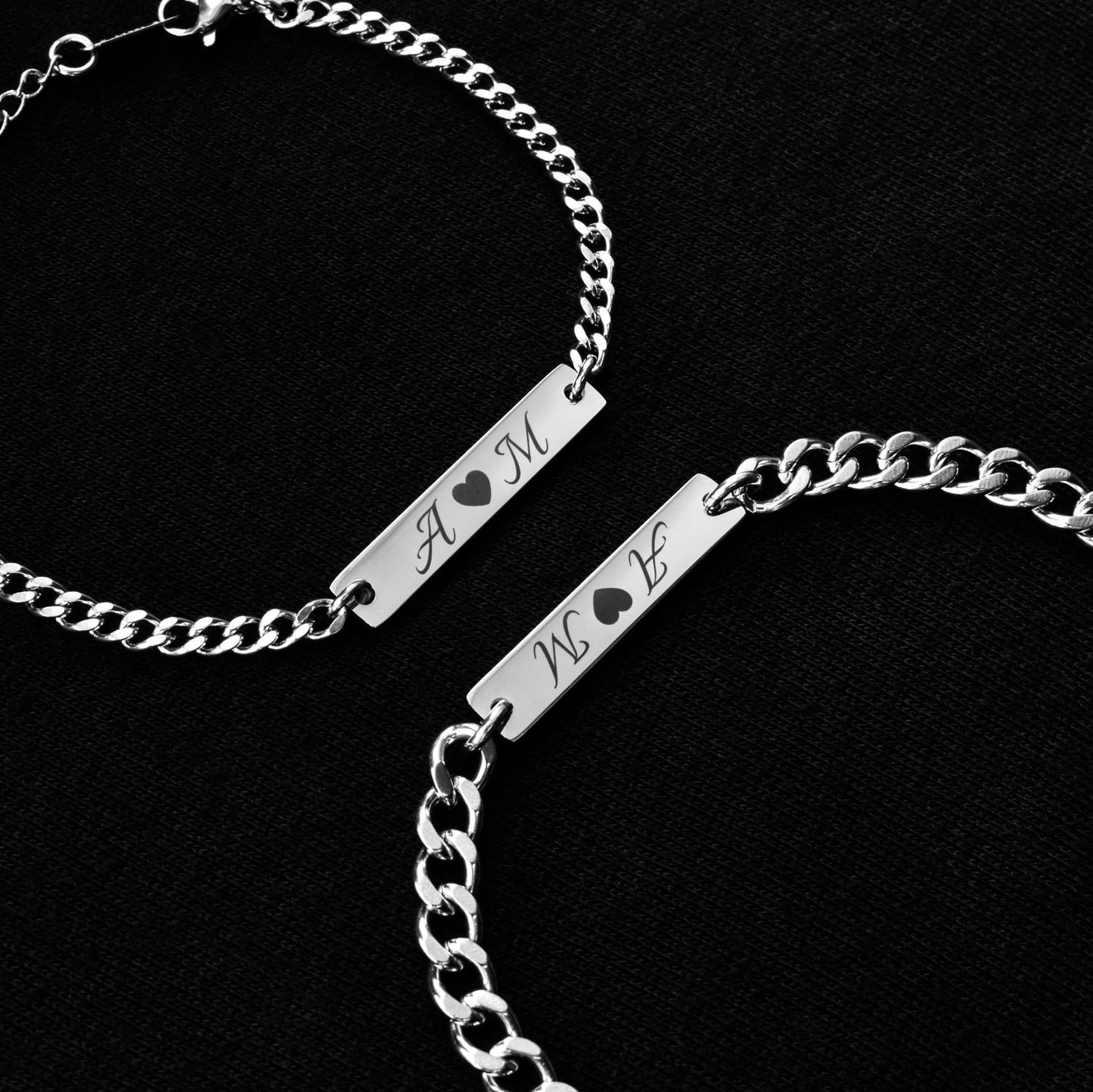 Personalized Engraved Initials Couple Bracelets, Matching Bracelet for Him Her, Custom Initial Bracelets, Couple Gifts, His and Hers Jewelry - LoveBrasleT - Couple Gift Store