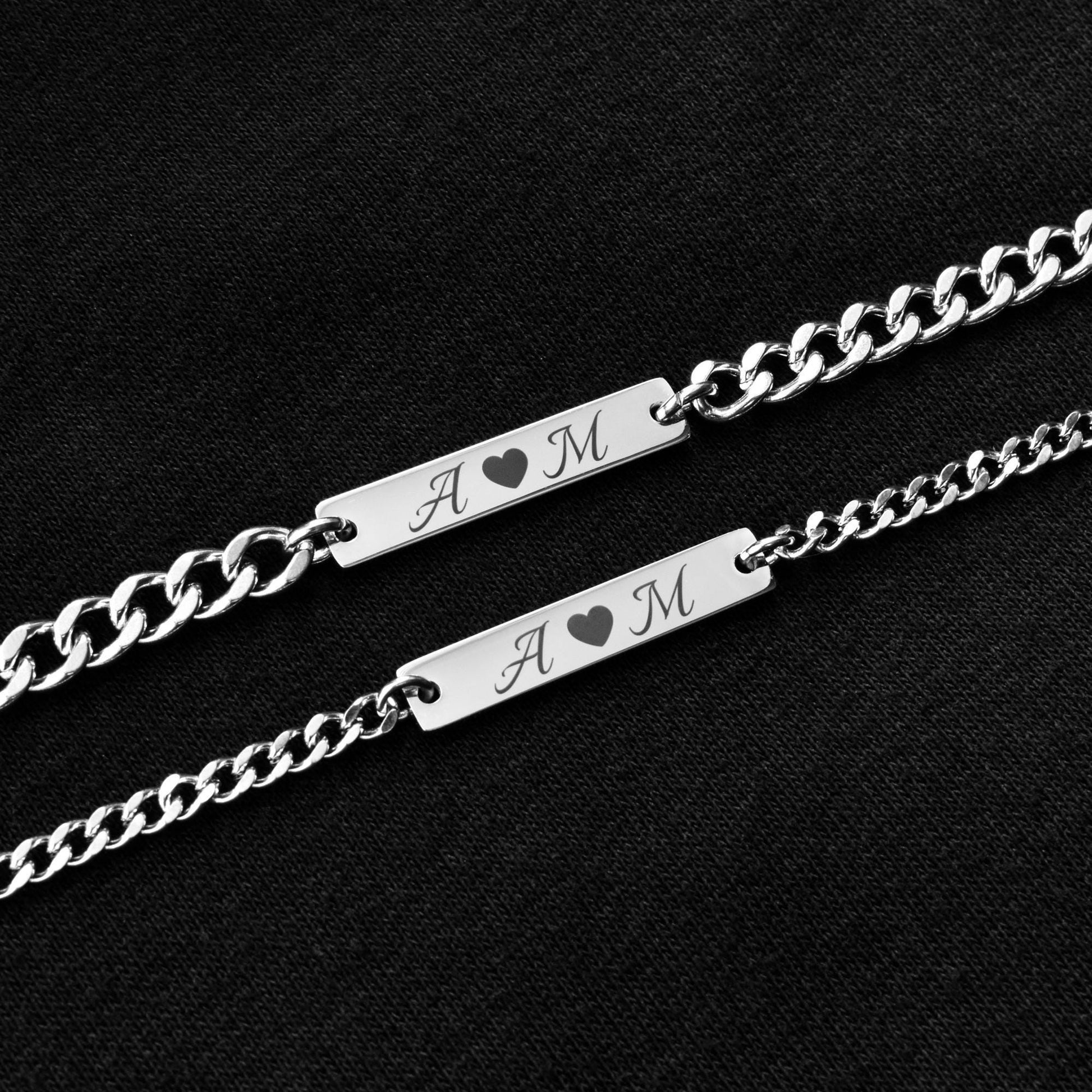 Personalized Engraved Initials Couple Bracelets, Matching Bracelet for Him Her, Custom Initial Bracelets, Couple Gifts, His and Hers Jewelry - LoveBrasleT - Couple Gift Store