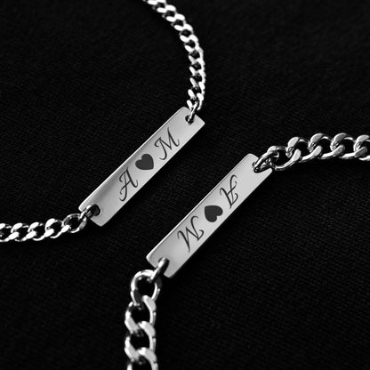 Personalized Engraved Initials Couple Bracelets, Matching Bracelet for Him Her, Custom Initial Bracelets, Couple Gifts, His and Hers Jewelry - LoveBrasleT - Couple Gift Store