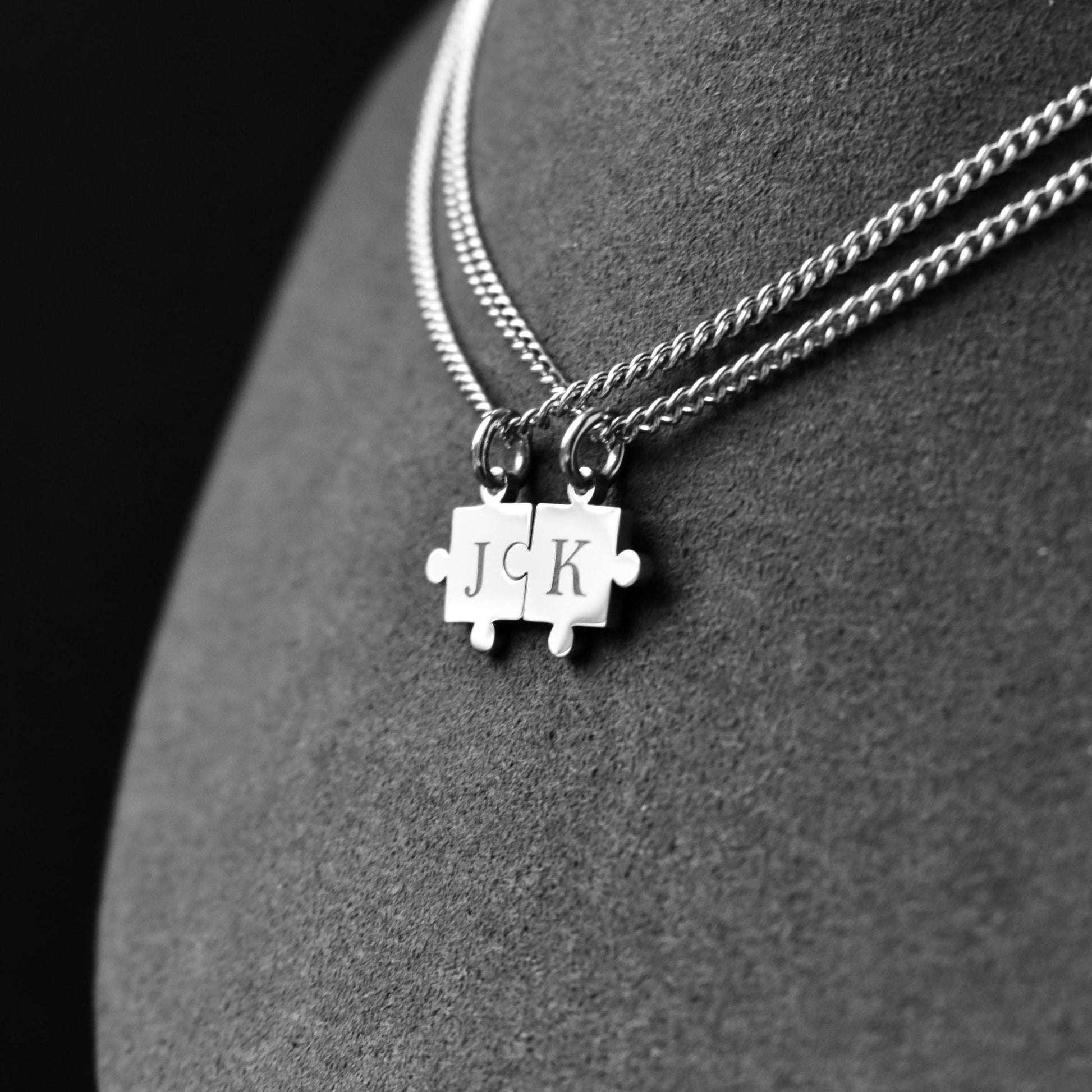 Personalized Engraved Initials Couple Necklace Puzzle, Matching Necklace for Him Her, Custom Necklace, Couple Gifts, His and Hers Jewelry - LoveBrasleT - Couple Gift Store