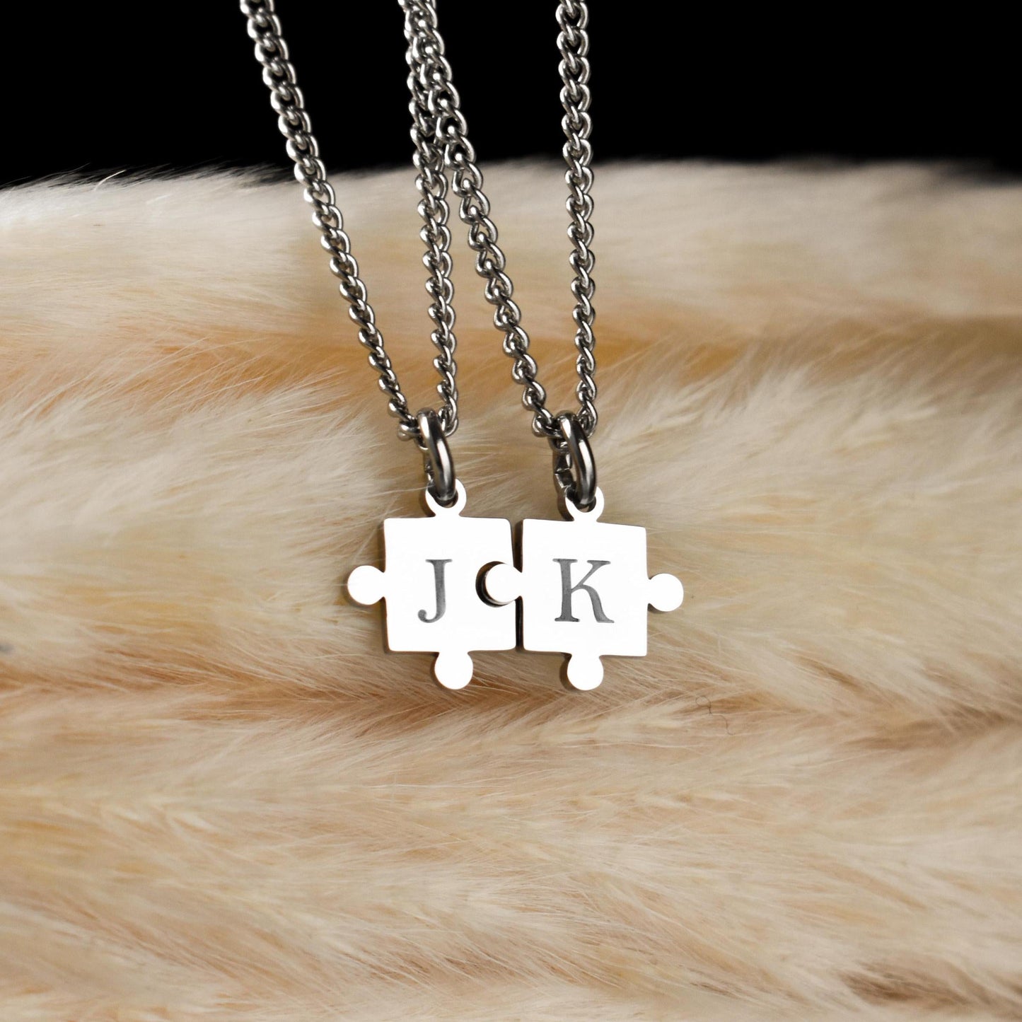 Personalized Engraved Initials Couple Necklace Puzzle, Matching Necklace for Him Her, Custom Necklace, Couple Gifts, His and Hers Jewelry - LoveBrasleT - Couple Gift Store