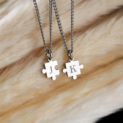Personalized Engraved Initials Couple Necklace Puzzle, Matching Necklace for Him Her, Custom Necklace, Couple Gifts, His and Hers Jewelry - LoveBrasleT - Couple Gift Store
