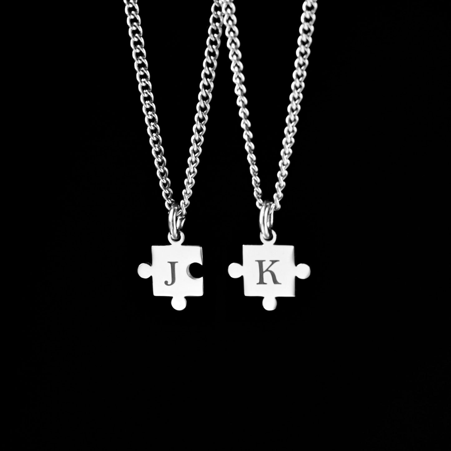 Personalized Engraved Initials Couple Necklace Puzzle, Matching Necklace for Him Her, Custom Necklace, Couple Gifts, His and Hers Jewelry - LoveBrasleT - Couple Gift Store
