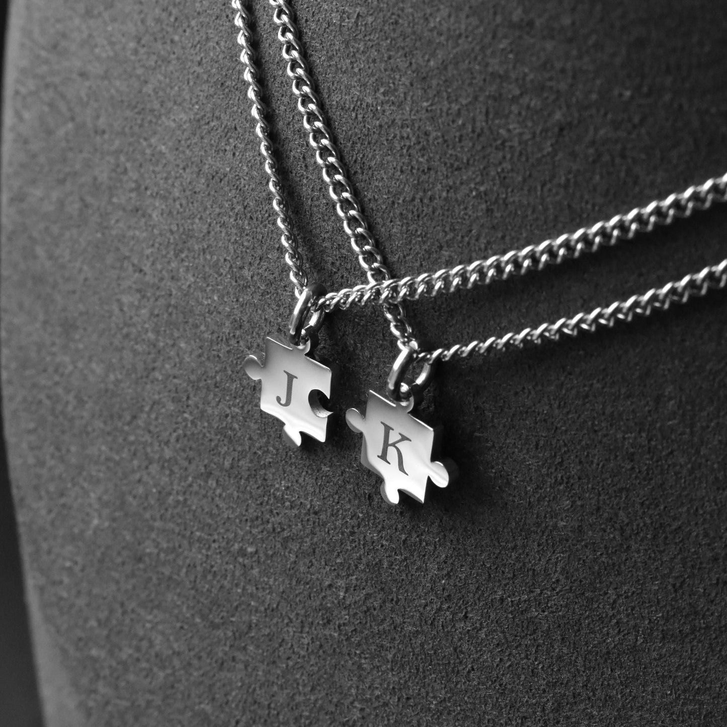 Personalized Engraved Initials Couple Necklace Puzzle, Matching Necklace for Him Her, Custom Necklace, Couple Gifts, His and Hers Jewelry - LoveBrasleT - Couple Gift Store