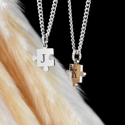 Personalized Engraved Initials Couple Necklace Puzzle, Matching Necklace for Him Her, Custom Necklace, Couple Gifts, His and Hers Jewelry - LoveBrasleT - Couple Gift Store