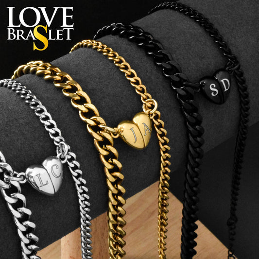 Personalized Heart Magnet Bracelets – Silver, Gold & Black Matching Set - LoveBrasleT – Matching Couples Gift Store