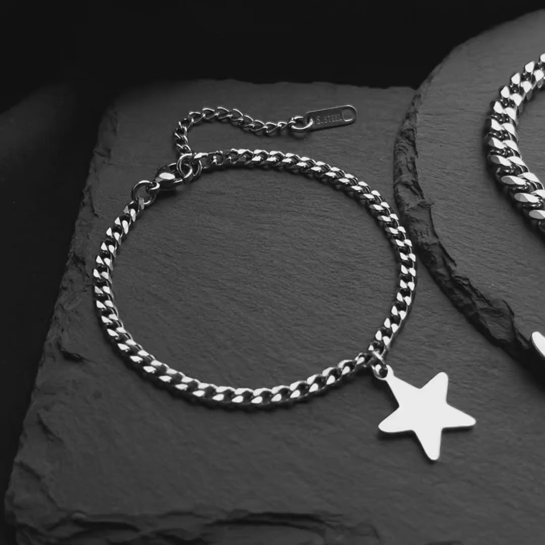 Couples Bracelets with Moon and Star charms, Magnetic Heart Matching Jewelry, His and Hers Bracelets, Couples Gift, Friendship, Relationship