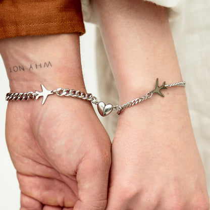 Set of 2 Couple Bracelets with Airplanes and Heart magnets, His and Hers Bracelets, Gift for Her, Gift for Him, Handmade Matching Bracelets - LoveBrasleT – Matching Couples Gift Store