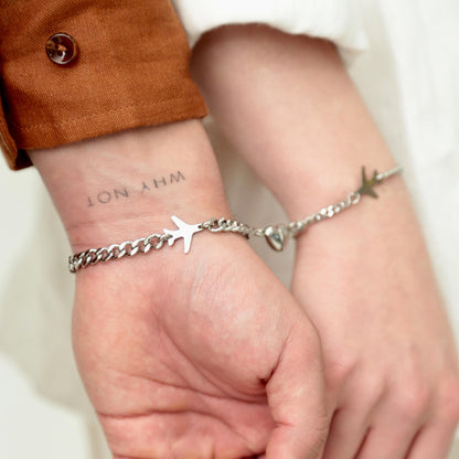 Set of 2 Couple Bracelets with Airplanes and Heart magnets, His and Hers Bracelets, Gift for Her, Gift for Him, Handmade Matching Bracelets - LoveBrasleT - Couple Gift Store