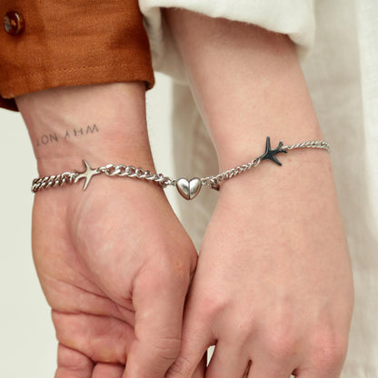 Set of 2 Couple Bracelets with Airplanes and Heart magnets, His and Hers Bracelets, Gift for Her, Gift for Him, Handmade Matching Bracelets - LoveBrasleT - Couple Gift Store