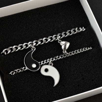 Set of 2 Couple Bracelets with Yin - Yang pendants and Heart Magnets | Gift for Couples, Gift for Her, Gift for Him, His and Hers Bracelets - LoveBrasleT – Matching Couples Gift Store