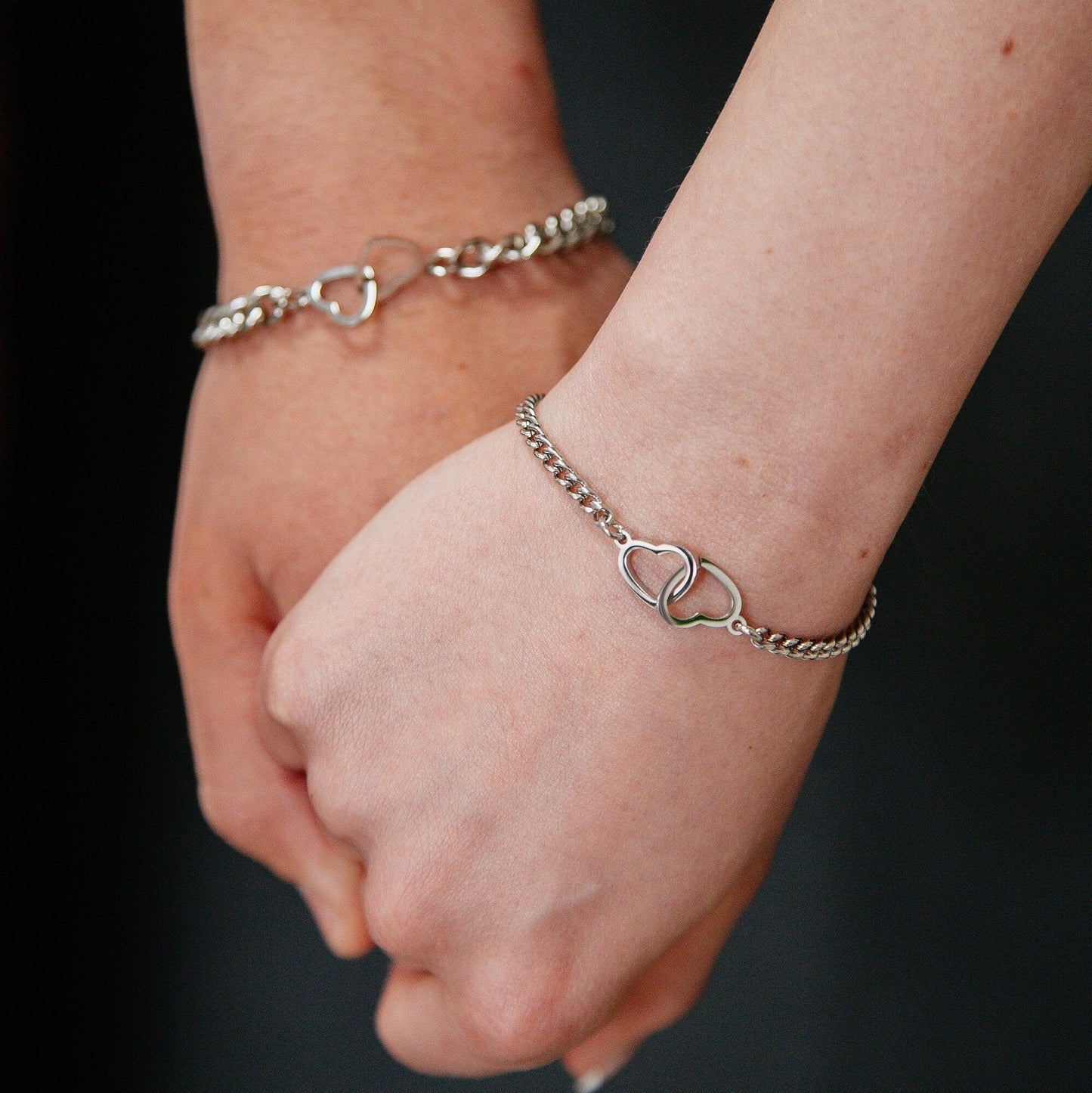 Set of 2 Couples Bracelets with Double Hearts connectors, His and Hers Bracelets, Gift for Her, Gift for Him, Handmade Matching Bracelets - LoveBrasleT - Couple Gift Store