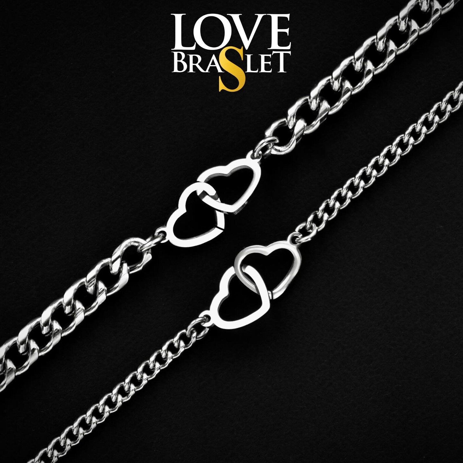 Set of 2 Couples Bracelets with Double Hearts connectors, His and Hers Bracelets, Gift for Her, Gift for Him, Handmade Matching Bracelets - LoveBrasleT - Couple Gift Store