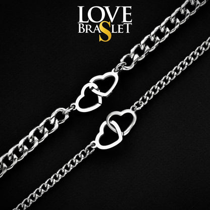 Set of 2 Couples Bracelets with Double Hearts connectors, His and Hers Bracelets, Gift for Her, Gift for Him, Handmade Matching Bracelets - LoveBrasleT - Couple Gift Store