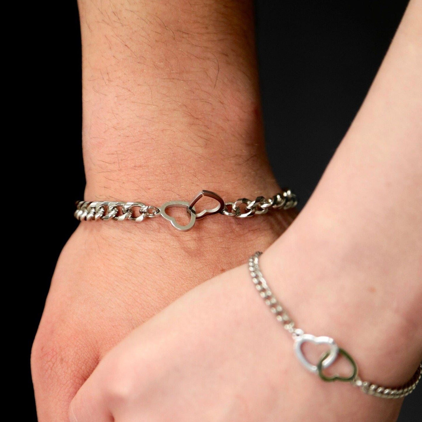 Set of 2 Couples Bracelets with Double Hearts connectors, His and Hers Bracelets, Gift for Her, Gift for Him, Handmade Matching Bracelets - LoveBrasleT - Couple Gift Store
