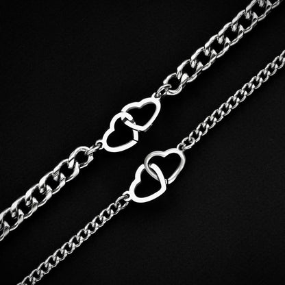 Set of 2 Couples Bracelets with double Hearts or double Handcuffs for lovers (stainless steel), His and Hers Bracelets, Couples Gift Love - LoveBrasleT – Matching Couples Gift Store