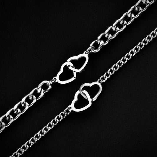 Set of 2 Couples Bracelets with double Hearts or double Handcuffs for lovers (stainless steel), His and Hers Bracelets, Couples Gift Love - LoveBrasleT – Matching Couples Gift Store