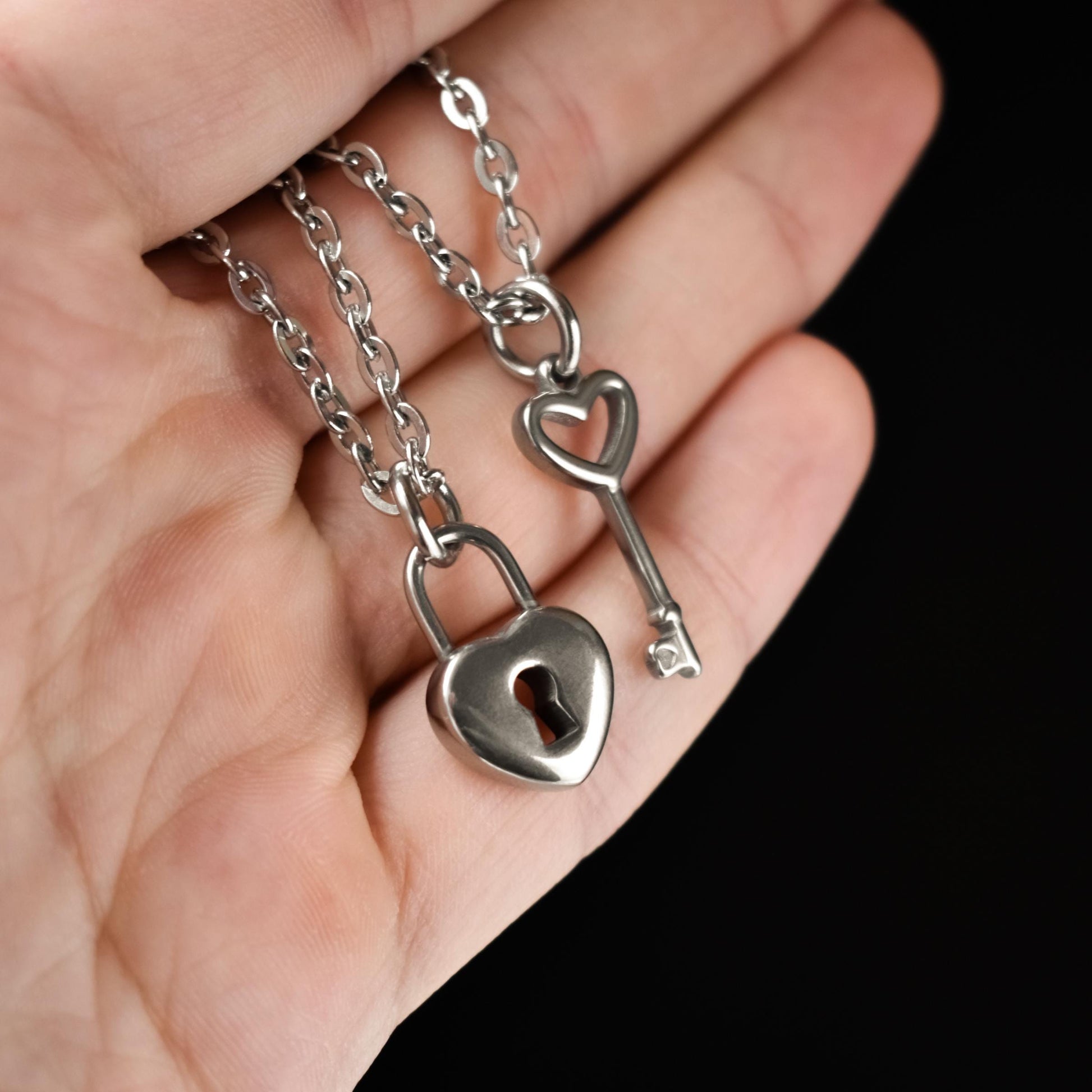 Set of 2 Key and Lock Couple Necklace, Gift for Couples, His and Hers Necklace, Silver Matching Necklace, Gift for Her/Him, Best Friend Love - LoveBrasleT - Couple Gift Store