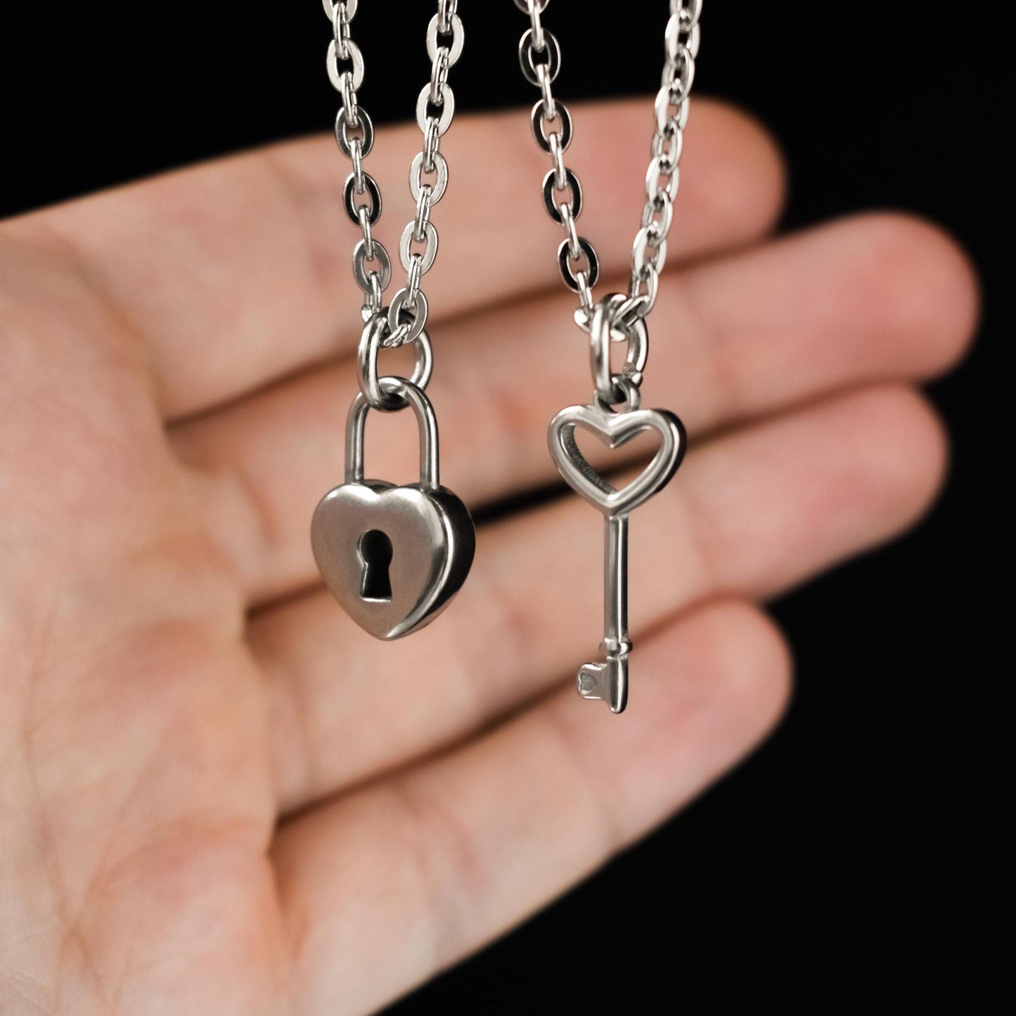 Set of 2 Key and Lock Couple Necklace, Gift for Couples, His and Hers Necklace, Silver Matching Necklace, Gift for Her/Him, Best Friend Love - LoveBrasleT - Couple Gift Store