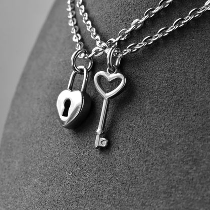 Set of 2 Key and Lock Couple Necklace, Gift for Couples, His and Hers Necklace, Silver Matching Necklace, Gift for Her/Him, Best Friend Love - LoveBrasleT - Couple Gift Store