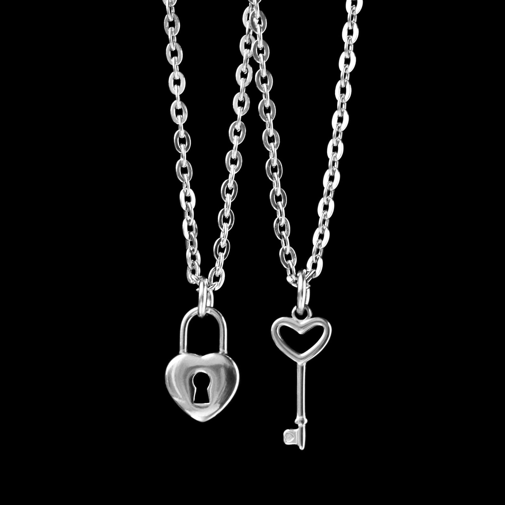 Set of 2 Key and Lock Couple Necklace, Gift for Couples, His and Hers Necklace, Silver Matching Necklace, Gift for Her/Him, Best Friend Love - LoveBrasleT - Couple Gift Store
