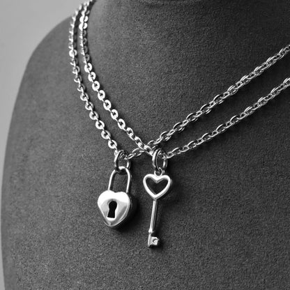 Set of 2 Key and Lock Couple Necklace, Gift for Couples, His and Hers Necklace, Silver Matching Necklace, Gift for Her/Him, Best Friend Love - LoveBrasleT - Couple Gift Store