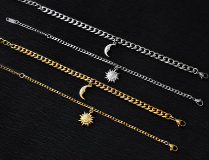Sun & Moon Couples Bracelets – Silver or Gold Matching Charm Set - LoveBrasleT – Matching Couples Gift Store
