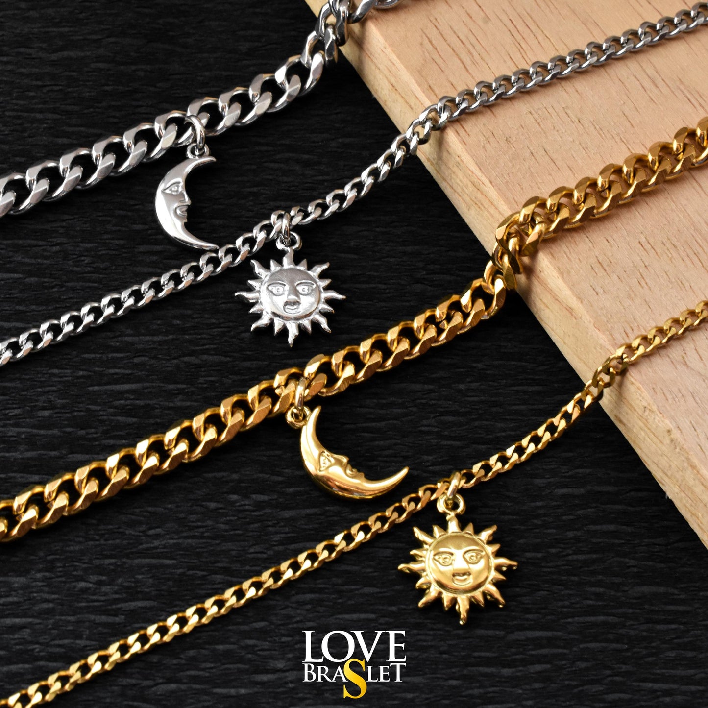 Sun & Moon Couples Bracelets – Silver or Gold Matching Charm Set - LoveBrasleT – Matching Couples Gift Store