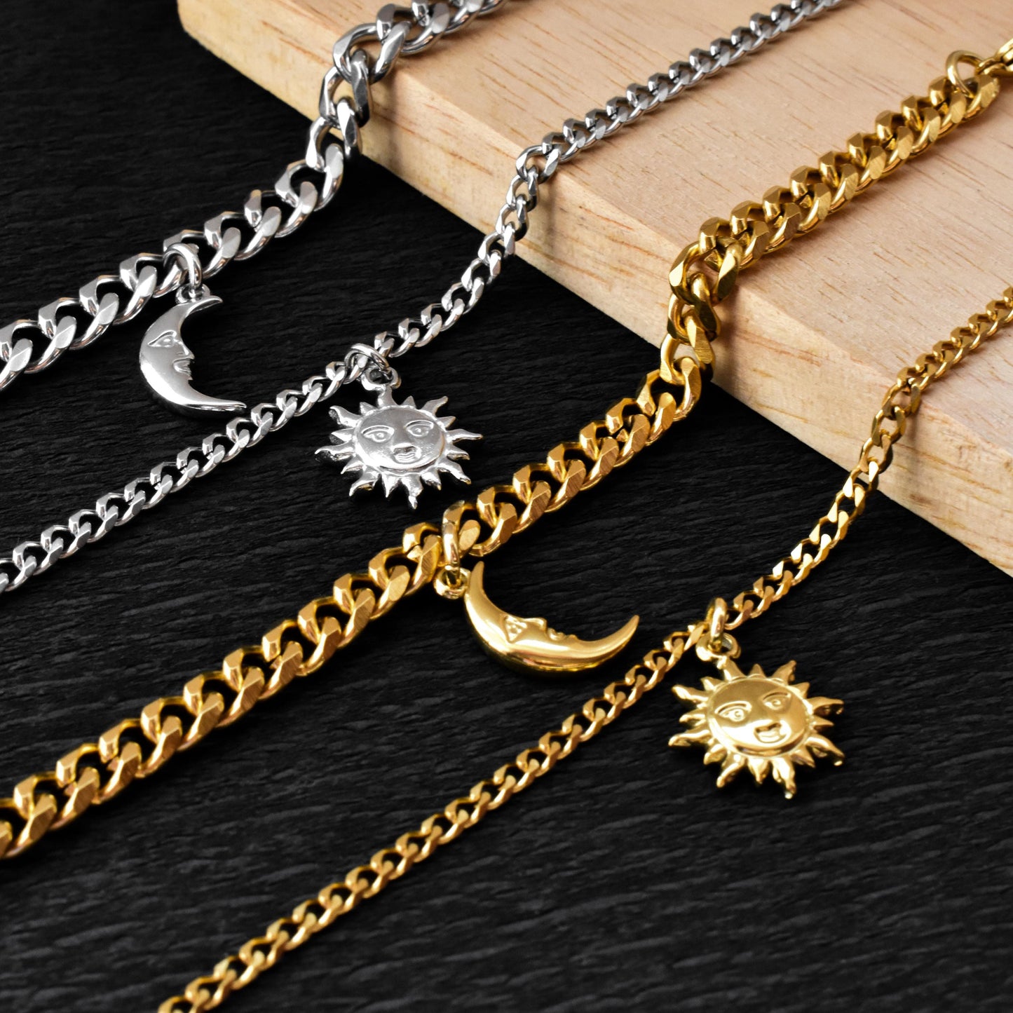 Sun & Moon Couples Bracelets – Silver or Gold Matching Charm Set - LoveBrasleT – Matching Couples Gift Store