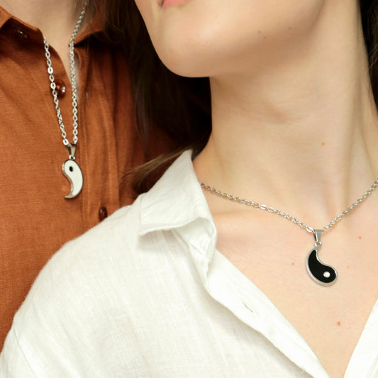 Yin - Yang Couple Necklace, Set of 2 Yin - Yang Pendant, Sun - Moon Matching Necklace, Gift for Couples, Her, Him, His and Hers Necklace, Handmade - LoveBrasleT – Matching Couples Gift Store