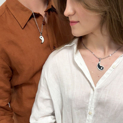 Yin - Yang Couple Necklace, Set of 2 Yin - Yang Pendant, Sun - Moon Matching Necklace, Gift for Couples, Her, Him, His and Hers Necklace, Handmade - LoveBrasleT - Couple Gift Store